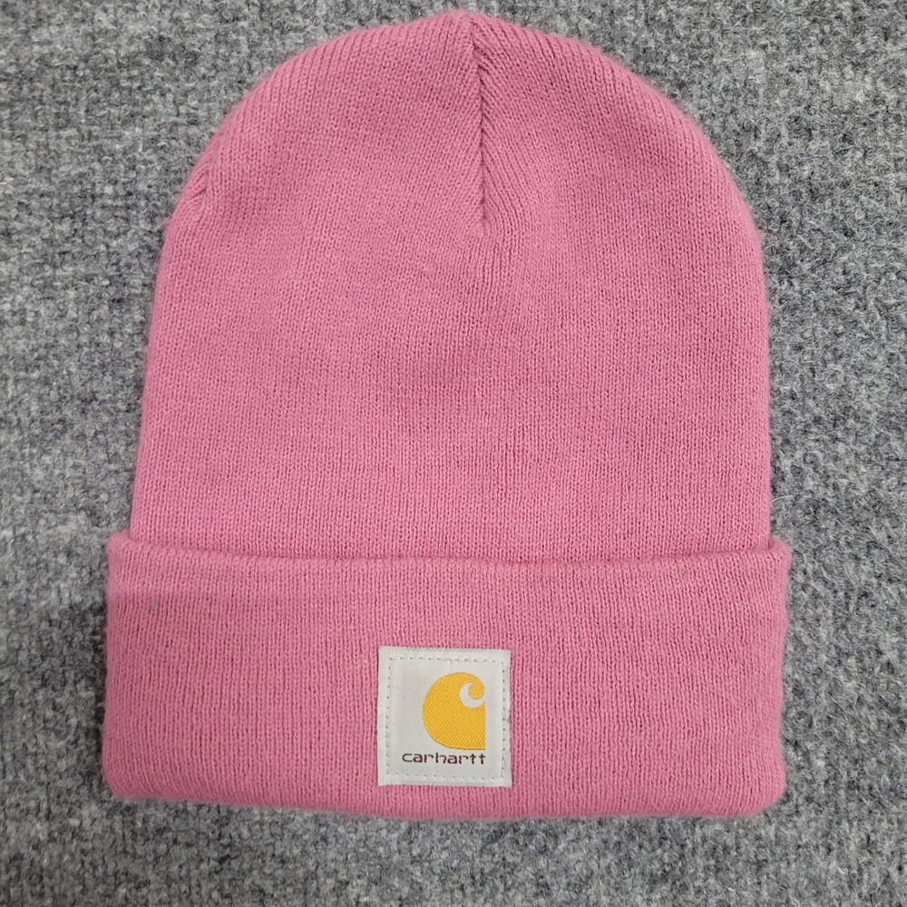 Carhartt Beanie Womens OS Pink Knit Cuffed Watch Hat Classic Logo Patch Workwear